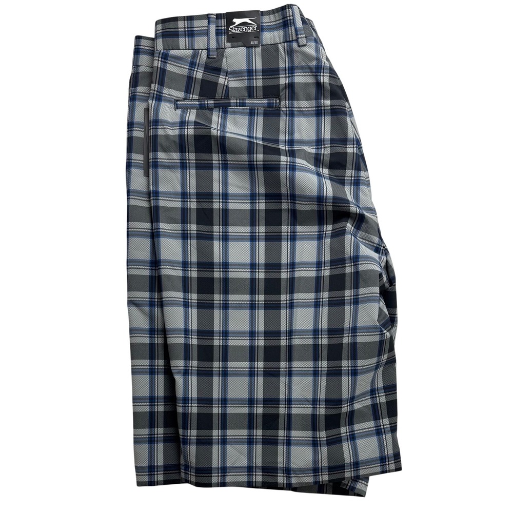 Slazenger Mens Plaid Golf Shorts Olympian Blue Hydro-Dri Modern Fit‎ Size 40 NWT